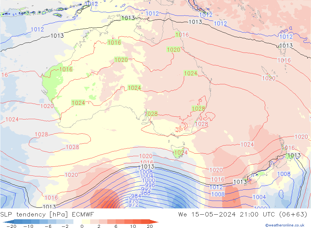 Drucktendenz ECMWF Mi 15.05.2024 21 UTC