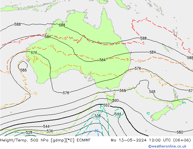 Z500/Yağmur (+YB)/Z850 ECMWF Pzt 13.05.2024 12 UTC