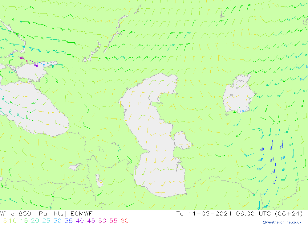 Vent 850 hPa ECMWF mar 14.05.2024 06 UTC