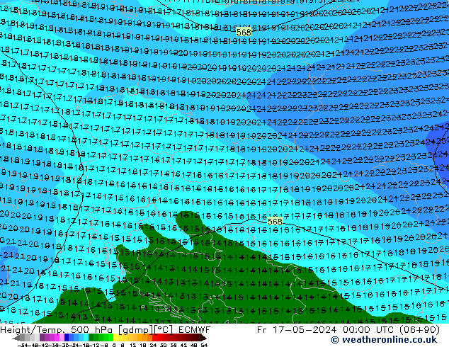 Height/Temp. 500 hPa ECMWF ven 17.05.2024 00 UTC