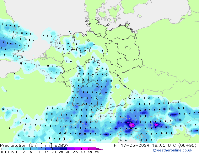 Precipitazione (6h) ECMWF ven 17.05.2024 00 UTC