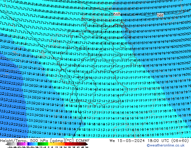 Z500/Rain (+SLP)/Z850 ECMWF mer 15.05.2024 18 UTC