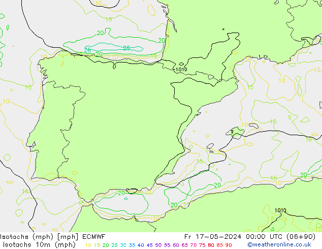 Isotachs (mph) ECMWF Sex 17.05.2024 00 UTC