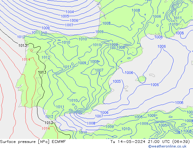 Surface pressure ECMWF Tu 14.05.2024 21 UTC