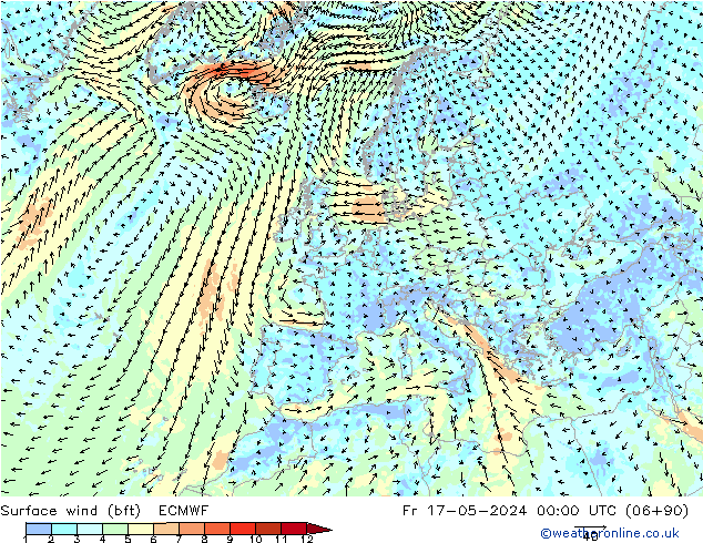 Bodenwind (bft) ECMWF Fr 17.05.2024 00 UTC