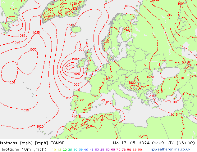 Isotachs (mph) ECMWF Mo 13.05.2024 06 UTC