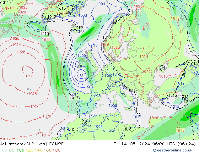 Polarjet/Bodendruck ECMWF Di 14.05.2024 06 UTC