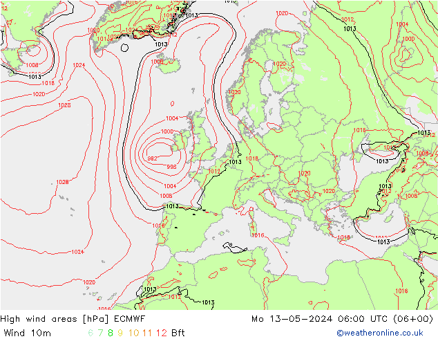 High wind areas ECMWF Po 13.05.2024 06 UTC