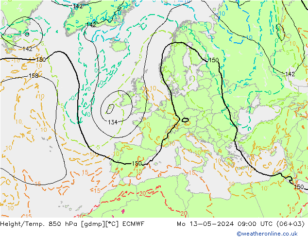 Height/Temp. 850 hPa ECMWF 星期一 13.05.2024 09 UTC