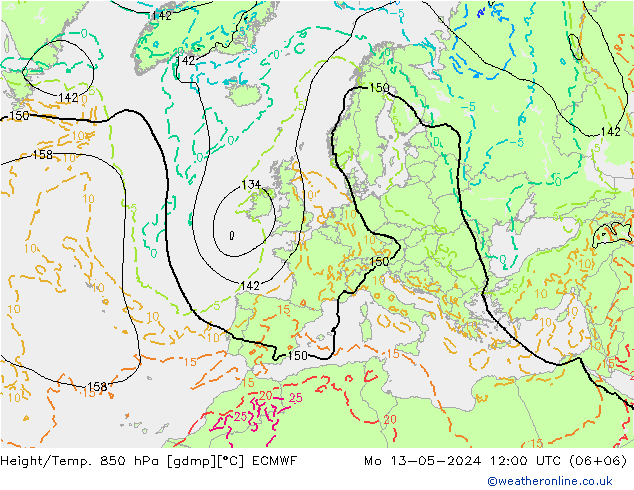 Height/Temp. 850 hPa ECMWF Seg 13.05.2024 12 UTC