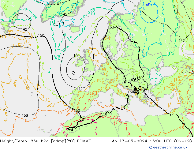 Height/Temp. 850 гПа ECMWF пн 13.05.2024 15 UTC