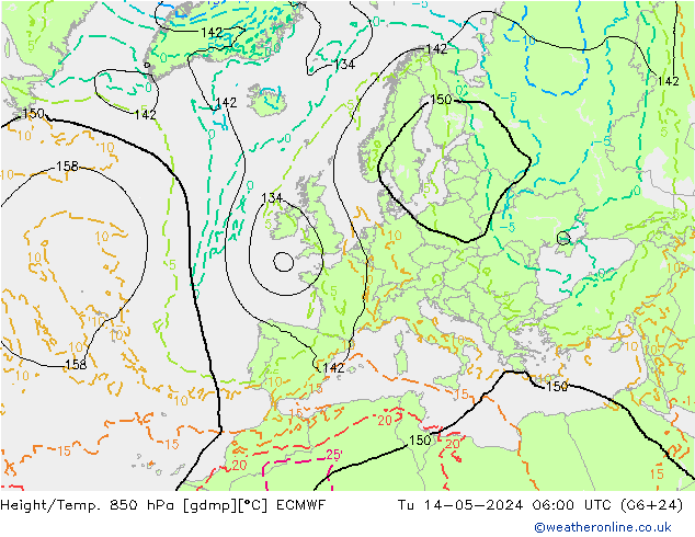 Z500/Rain (+SLP)/Z850 ECMWF Út 14.05.2024 06 UTC