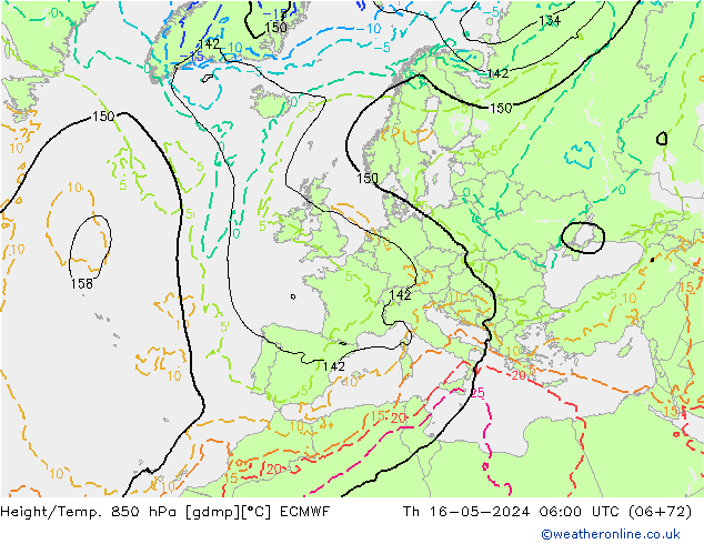 Z500/Yağmur (+YB)/Z850 ECMWF Per 16.05.2024 06 UTC