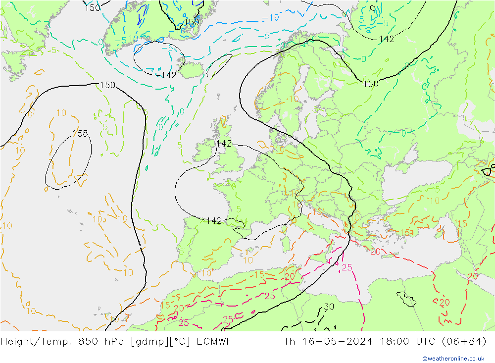 Z500/Yağmur (+YB)/Z850 ECMWF Per 16.05.2024 18 UTC