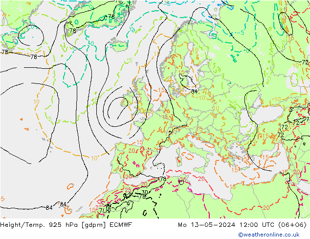 Height/Temp. 925 гПа ECMWF пн 13.05.2024 12 UTC