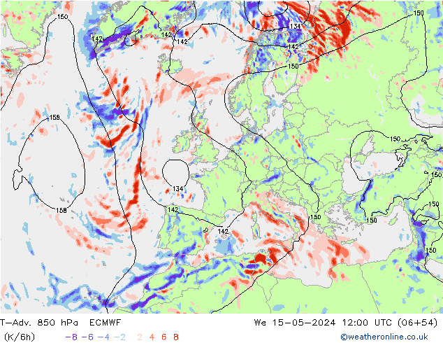 T-Adv. 850 hPa ECMWF Mi 15.05.2024 12 UTC