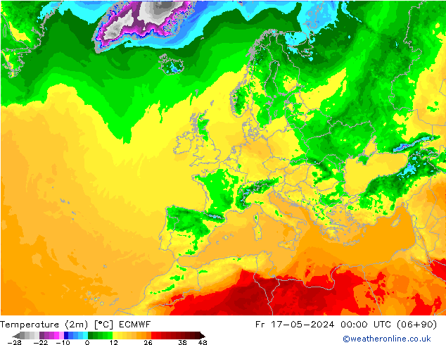 Temperatura (2m) ECMWF Sex 17.05.2024 00 UTC