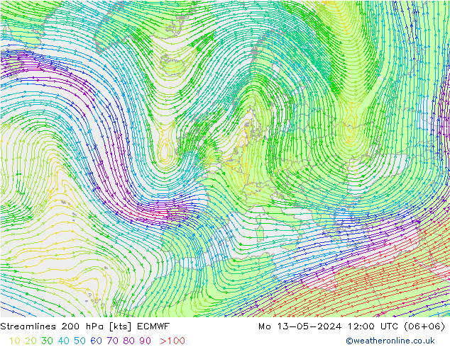 Rüzgar 200 hPa ECMWF Pzt 13.05.2024 12 UTC