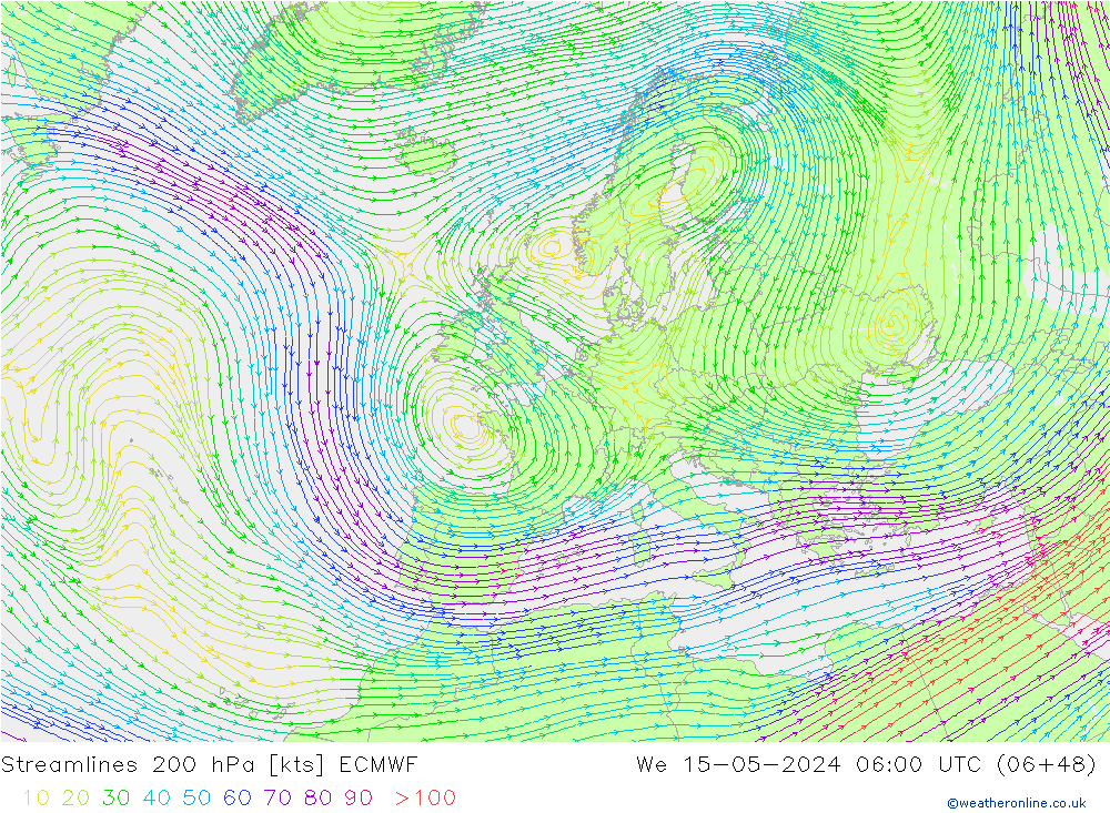 ветер 200 гПа ECMWF ср 15.05.2024 06 UTC