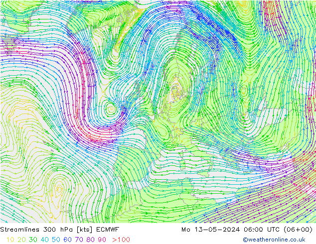 风 300 hPa ECMWF 星期一 13.05.2024 06 UTC