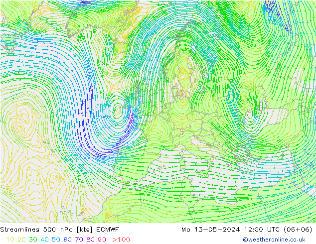 风 500 hPa ECMWF 星期一 13.05.2024 12 UTC