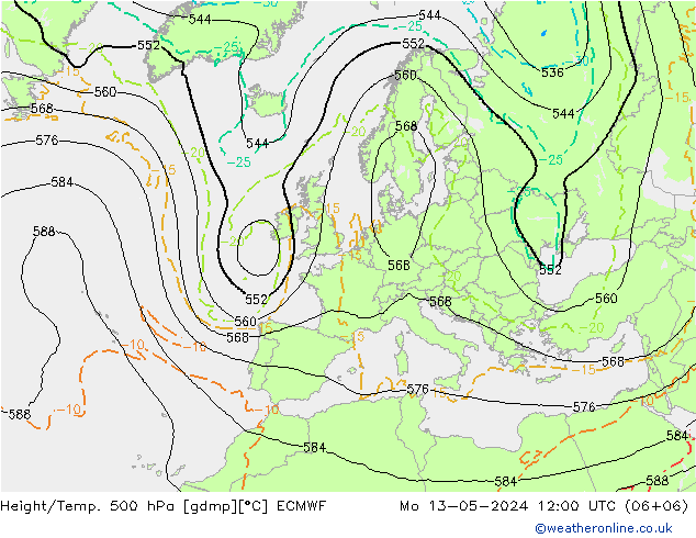 Z500/Rain (+SLP)/Z850 ECMWF 星期一 13.05.2024 12 UTC