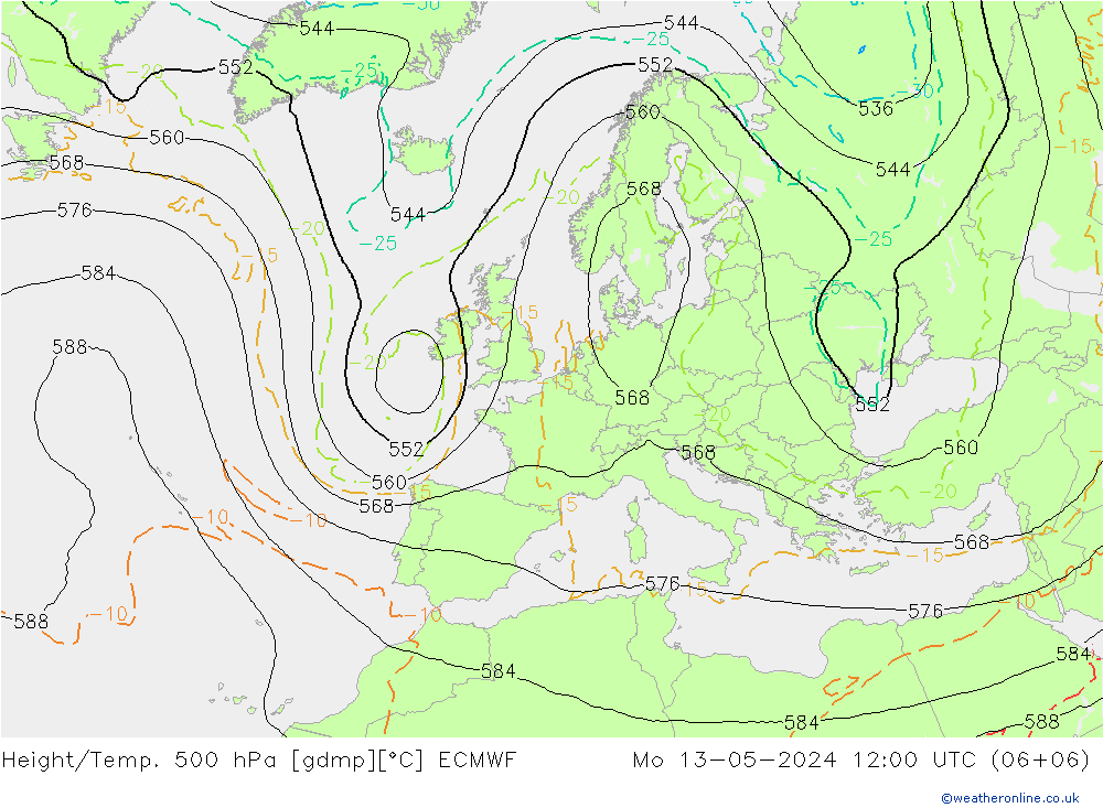 Height/Temp. 500 hPa ECMWF 星期一 13.05.2024 12 UTC