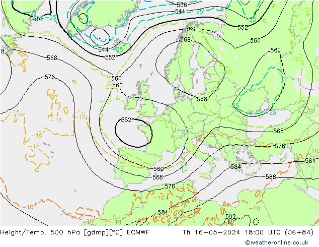 Z500/Rain (+SLP)/Z850 ECMWF чт 16.05.2024 18 UTC