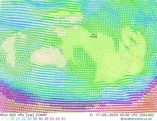 Wind 500 hPa ECMWF Fr 17.05.2024 00 UTC