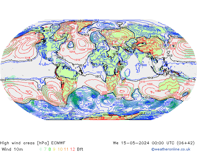 High wind areas ECMWF St 15.05.2024 00 UTC