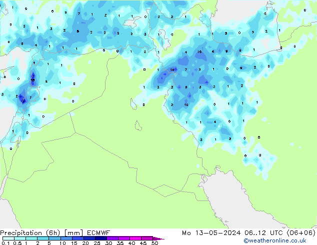 Precipitation (6h) ECMWF Mo 13.05.2024 12 UTC