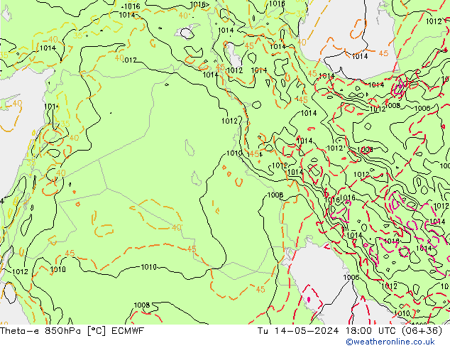 Theta-e 850hPa ECMWF mar 14.05.2024 18 UTC
