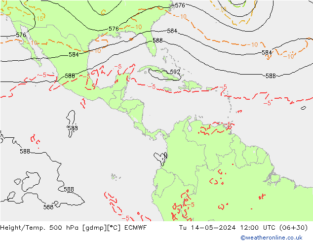 Z500/Rain (+SLP)/Z850 ECMWF Tu 14.05.2024 12 UTC