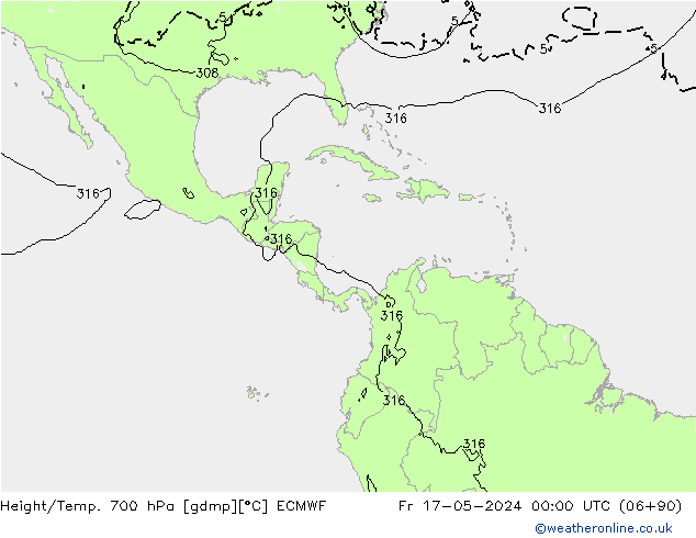 Height/Temp. 700 hPa ECMWF Pá 17.05.2024 00 UTC