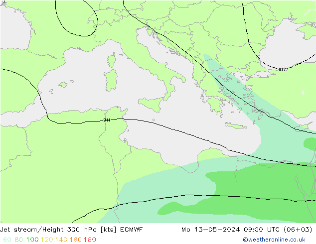 Jet stream/Height 300 hPa ECMWF Mo 13.05.2024 09 UTC