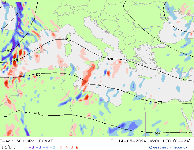 T-Adv. 500 hPa ECMWF  14.05.2024 06 UTC