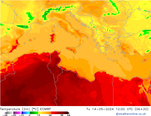 карта температуры ECMWF вт 14.05.2024 12 UTC