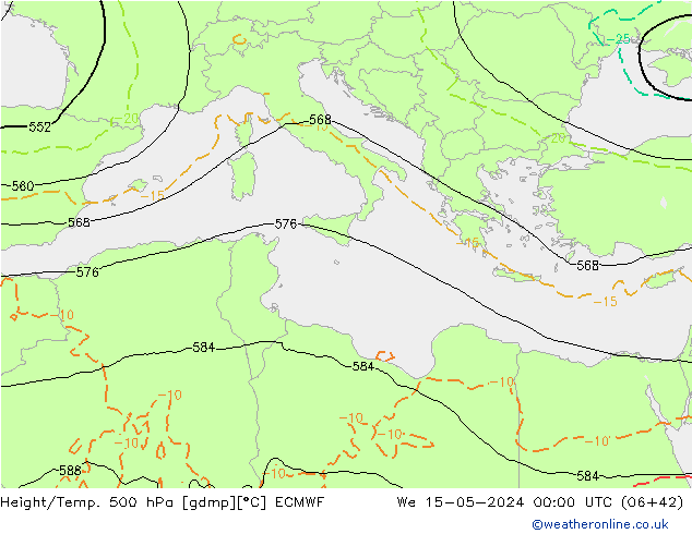 Hoogte/Temp. 500 hPa ECMWF wo 15.05.2024 00 UTC