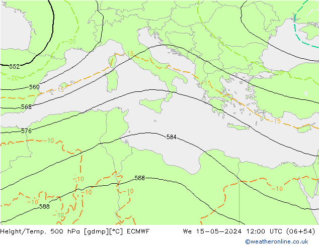 Z500/Rain (+SLP)/Z850 ECMWF ср 15.05.2024 12 UTC