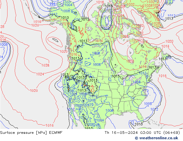 Presión superficial ECMWF jue 16.05.2024 03 UTC