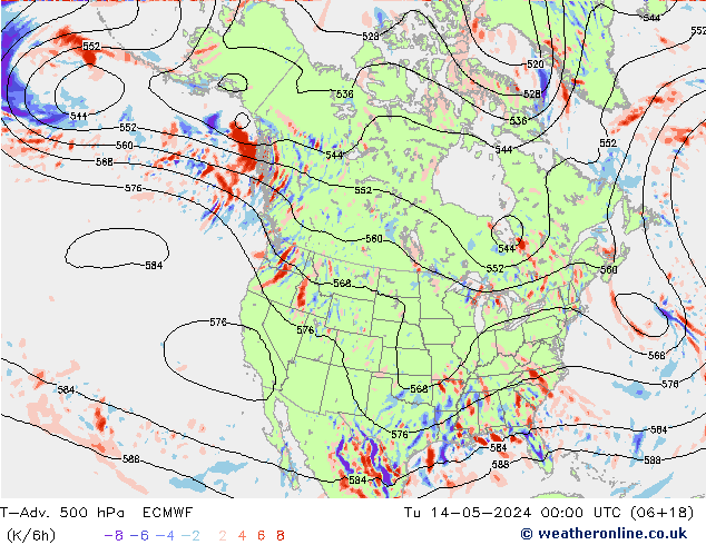T-Adv. 500 hPa ECMWF di 14.05.2024 00 UTC