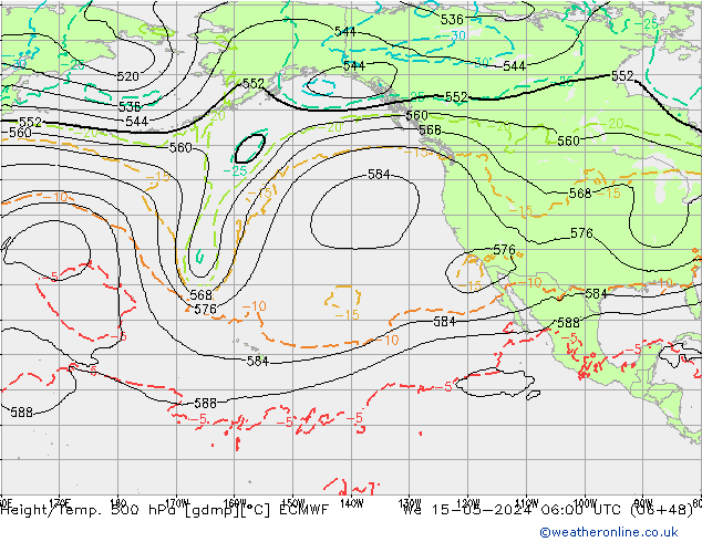 Z500/Rain (+SLP)/Z850 ECMWF ср 15.05.2024 06 UTC