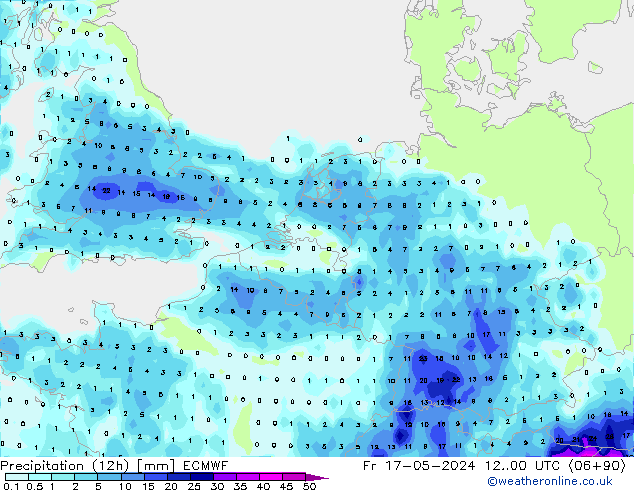Precipitación (12h) ECMWF vie 17.05.2024 00 UTC