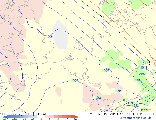 Drucktendenz ECMWF Mi 15.05.2024 06 UTC