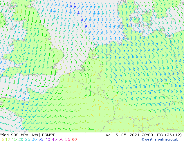 Wind 900 hPa ECMWF St 15.05.2024 00 UTC