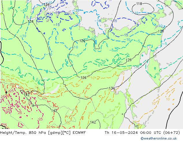 Height/Temp. 850 hPa ECMWF Čt 16.05.2024 06 UTC