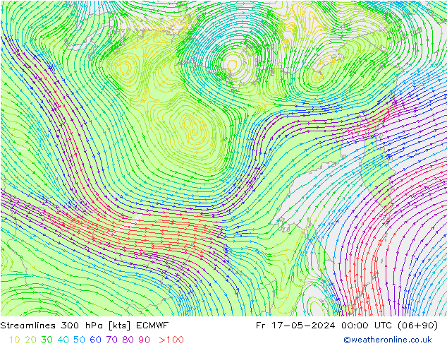 Linea di flusso 300 hPa ECMWF ven 17.05.2024 00 UTC