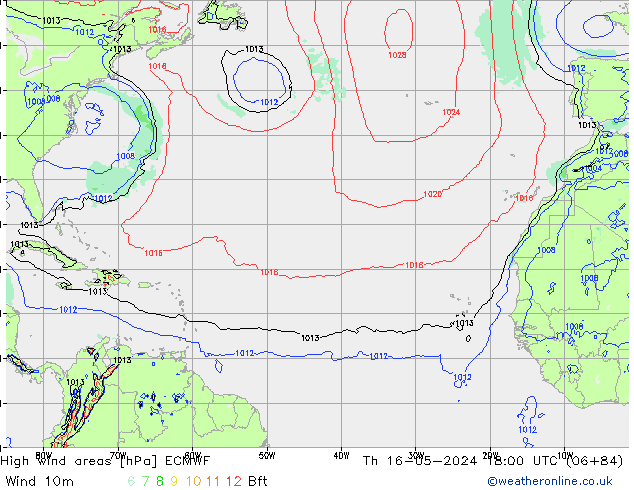 High wind areas ECMWF Qui 16.05.2024 18 UTC