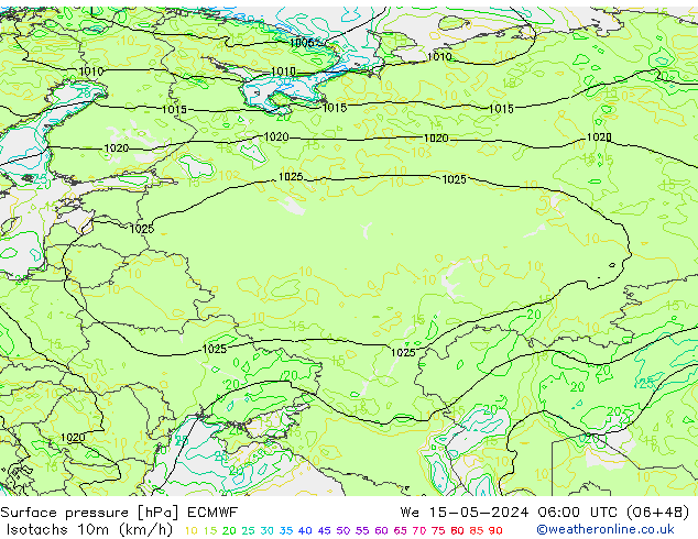 Isotachs (kph) ECMWF We 15.05.2024 06 UTC
