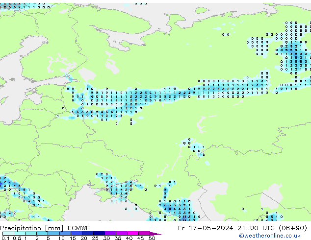 Neerslag ECMWF vr 17.05.2024 00 UTC